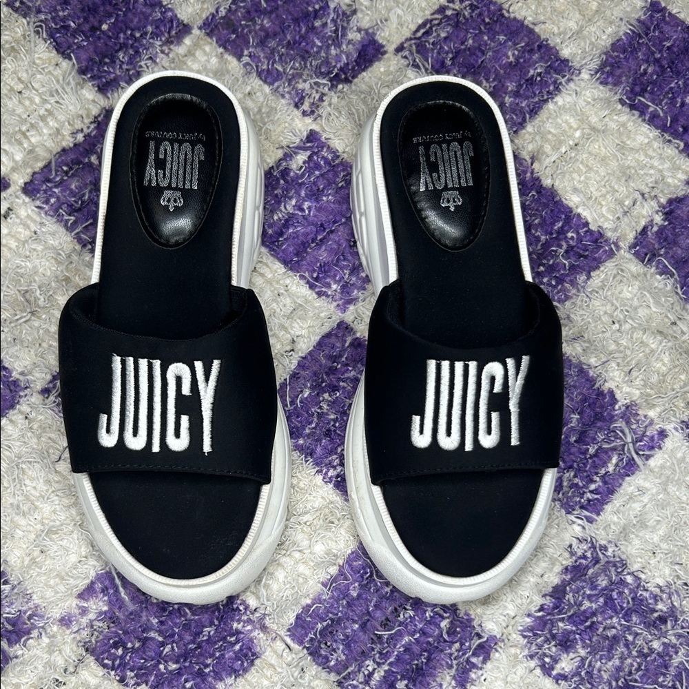 Juicy Couture Black and White Platform Slide Sandals